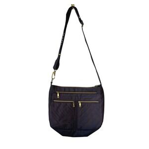 Travelon Quilted Crossbody Bag Dark Brown m Gold Tone‎ Zippers Adjustable Strap